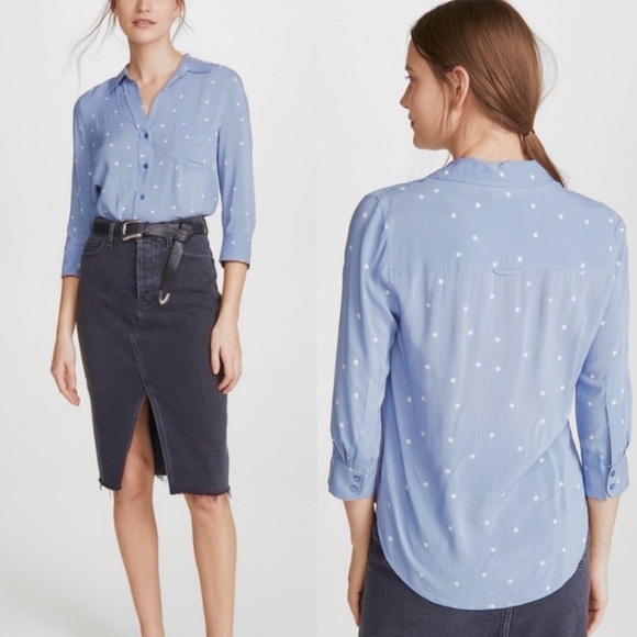 L'AGENCE Tops - L’AGENCE Ryan Star Blue White Star Tunic Blouse Button Down XS
